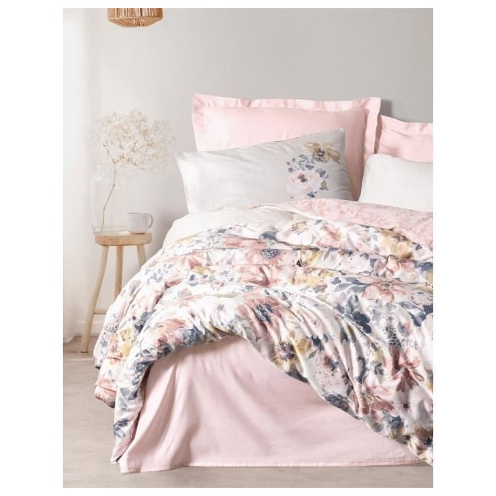 Parure de lit - 1 housse de couette 220 x 240 cm + 2 taies d'oreiller 60 x 60 cm - Satiné 100% coton - Poudre Parure de lit - 1 housse de couette 220 x 240 cm + 2 taies d'oreiller 60 x 60 cm - Satiné 100% coton - Poudre