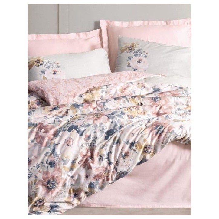 Parure de lit - 1 housse de couette 220 x 240 cm + 2 taies d'oreiller 60 x 60 cm - Satiné 100% coton - Poudre Parure de lit - 1 housse de couette 220 x 240 cm + 2 taies d'oreiller 60 x 60 cm - Satiné 100% coton - Poudre