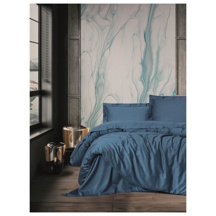 Parure de lit - 1 housse de couette 220 x 240 cm + 2 taies d'oreiller 60 x 60 cm - Satiné 100% coton - Bleu Parure de lit - 1 housse de couette 220 x 240 cm + 2 taies d'oreiller 60 x 60 cm - Satiné 100% coton - Bleu