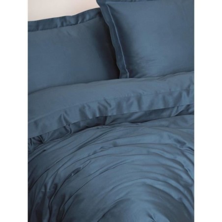 Parure de lit - 1 housse de couette 220 x 240 cm + 2 taies d'oreiller 60 x 60 cm - Satiné 100% coton - Bleu