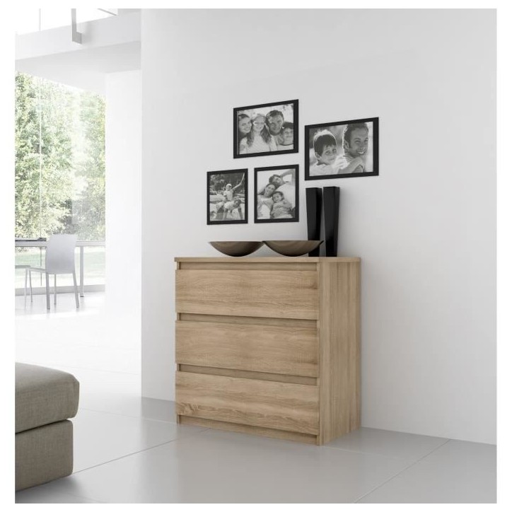 Commode CHELSEA 3 Tiroirs - Couleur chene - L 77,2 x P 42 x H 79,9 cm Commode CHELSEA 3 Tiroirs - Couleur chene - L 77,2 x P 42 x H 79,9 cm