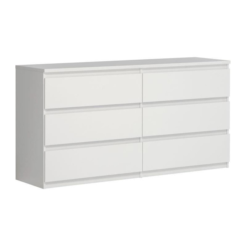 Commode CHELSEA 6 Tiroirs - Couleur blanc mat - L 154 x P 42,2 x H 79,