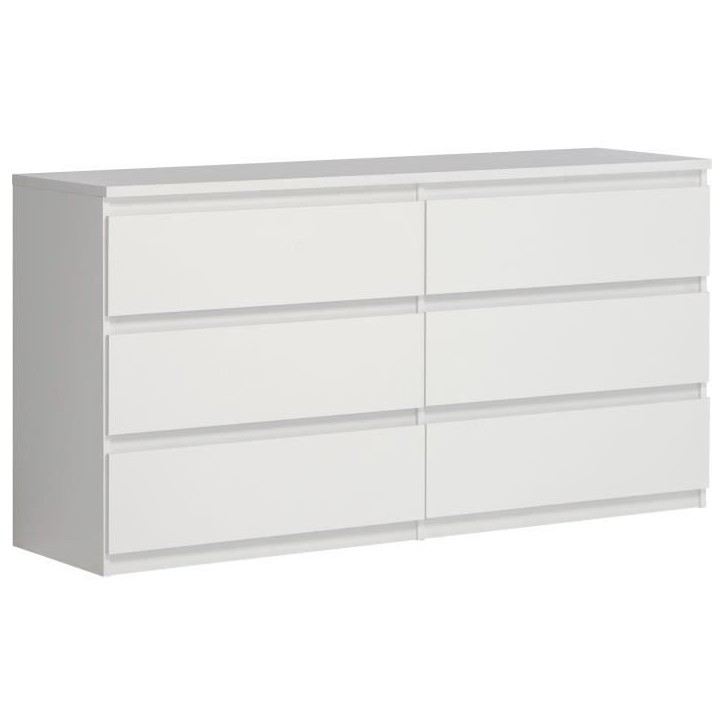 Commode CHELSEA 6 Tiroirs - Couleur blanc mat - L 154 x P 42,2 x H 79,9 cm