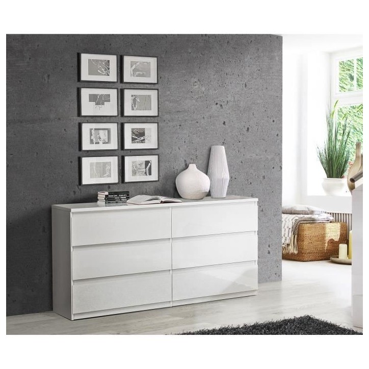 Commode CHELSEA 6 Tiroirs - Couleur blanc mat - L 154 x P 42,2 x H 79,9 cm