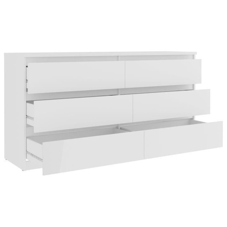 Commode CHELSEA 6 Tiroirs - Couleur blanc mat - L 154 x P 42,2 x H 79,9 cm