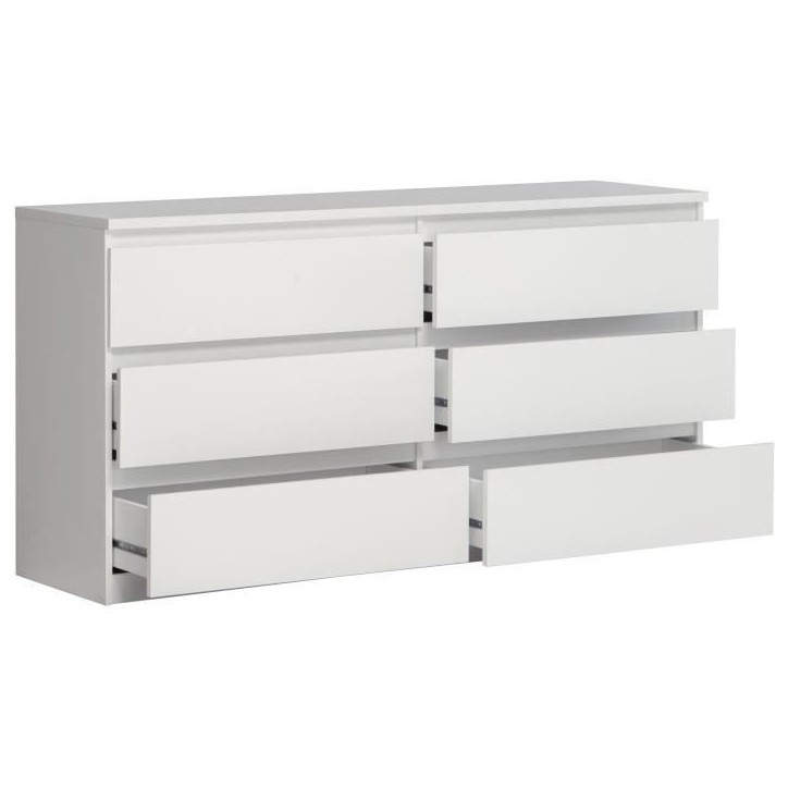 Commode CHELSEA 6 Tiroirs - Couleur blanc mat - L 154 x P 42,2 x H 79,9 cm