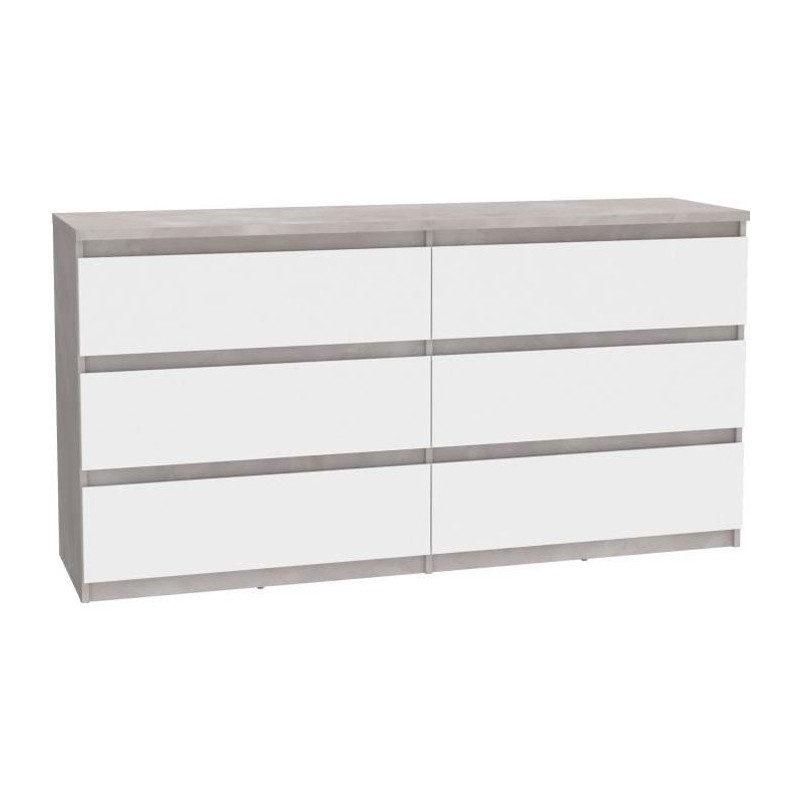 Commode CHELSEA 6 Tiroirs - Couleur blanc/béton clair - L 154 x P 42,