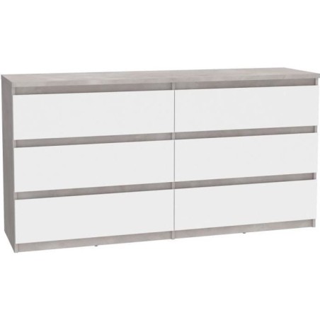 Commode CHELSEA 6 Tiroirs - Couleur blanc/béton clair - L 154 x P 42,