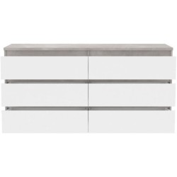 Commode CHELSEA 6 Tiroirs - Couleur blanc/béton clair - L 154 x P 42,