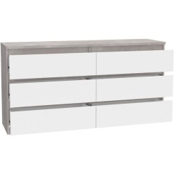 Commode CHELSEA 6 Tiroirs - Couleur blanc/béton clair - L 154 x P 42,