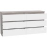 Commode CHELSEA 6 Tiroirs - Couleur blanc/béton clair - L 154 x P 42,