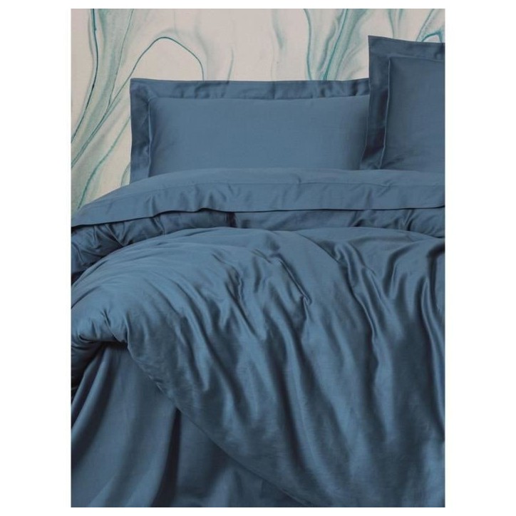 Parure de lit - 1 housse de couette 220 x 240 cm + 2 taies d'oreiller 60 x 60 cm - Satiné 100% coton - Bleu Parure de lit - 1 housse de couette 220 x 240 cm + 2 taies d'oreiller 60 x 60 cm - Satiné 100% coton - Bleu