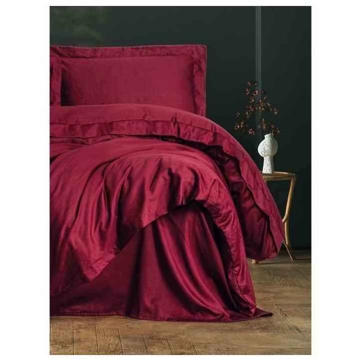 Parure de lit - 1 housse de couette 220 x 240 cm + 2 taies d'oreiller 60 x 60 cm - Satiné 100% coton - Rouge Parure de lit - 1 housse de couette 220 x 240 cm + 2 taies d'oreiller 60 x 60 cm - Satiné 100% coton - Rouge