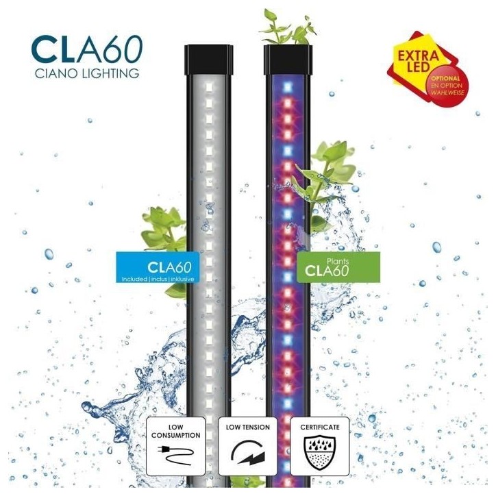 Aquarium - CIANO - 60 L - Filtre - LED - Chauffage - FOAM 30PPI - CF80 - Noir