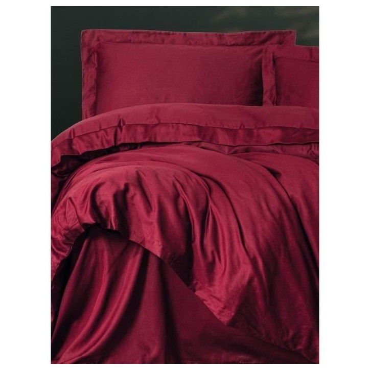 Parure de lit - 1 housse de couette 220 x 240 cm + 2 taies d'oreiller 60 x 60 cm - Satiné 100% coton - Rouge Parure de lit - 1 housse de couette 220 x 240 cm + 2 taies d'oreiller 60 x 60 cm - Satiné 100% coton - Rouge