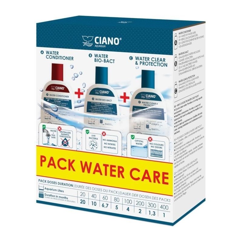 Traitement aquarium - CIANO - Pack Water Care 3 x 100 ml - Eau cristal