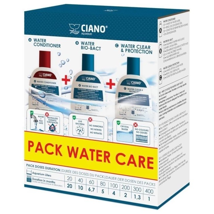 Traitement aquarium - CIANO - Pack Water Care 3 x 100 ml - Eau cristalline, santé poissons, entretien rapide