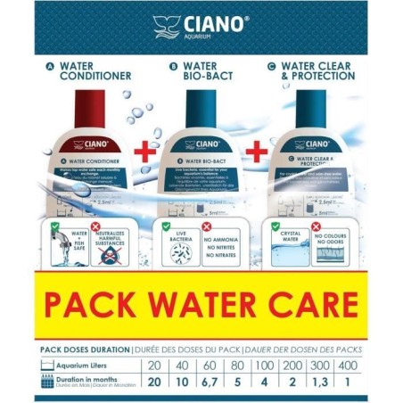 Traitement aquarium - CIANO - Pack Water Care 3 x 100 ml - Eau cristalline, santé poissons, entretien rapide
