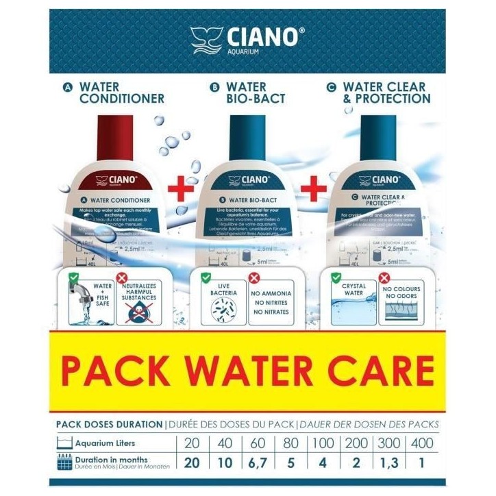 Traitement aquarium - CIANO - Pack Water Care 3 x 100 ml - Eau cristalline, santé poissons, entretien rapide