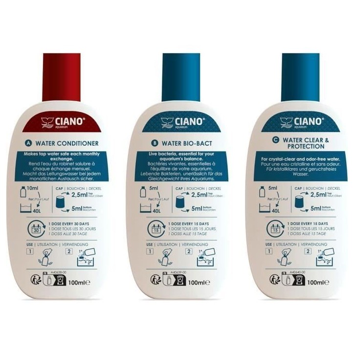 Traitement aquarium - CIANO - Pack Water Care 3 x 100 ml - Eau cristalline, santé poissons, entretien rapide