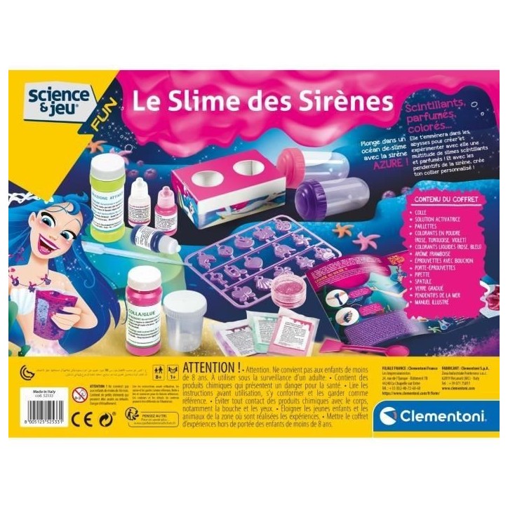 Clementoni - Science & Jeu - Kit scientifique pour fabriquer du slime sirene - A partir de 8 ans