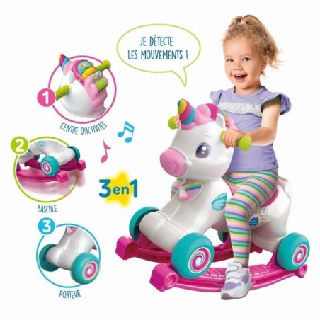 Licorne a bascule et a roues - Clementoni - Rose - Capteur de caresse et détecteur de mouvement