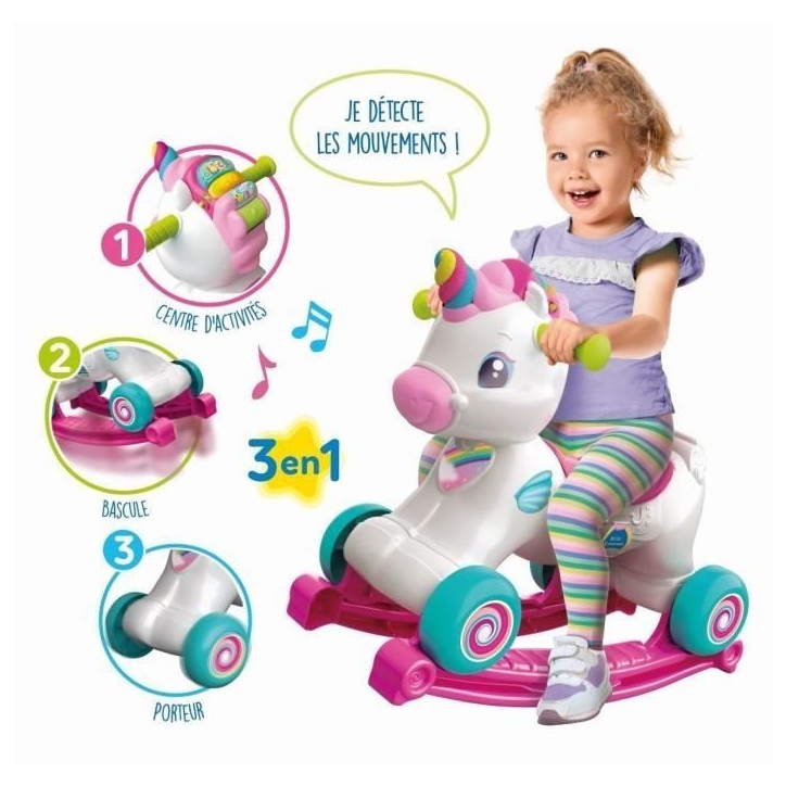 Licorne a bascule et a roues - Clementoni - Rose - Capteur de caresse et détecteur de mouvement Licorne a bascule et a roues - Clementoni - Rose - Capteur de caresse et détecteur de mouvement