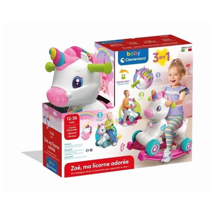 Licorne a bascule et a roues - Clementoni - Rose - Capteur de caresse et détecteur de mouvement Licorne a bascule et a roues - Clementoni - Rose - Capteur de caresse et détecteur de mouvement