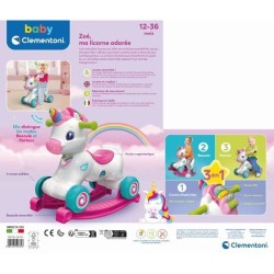 Licorne a bascule et a roues - Clementoni - Rose - Capteur de caresse