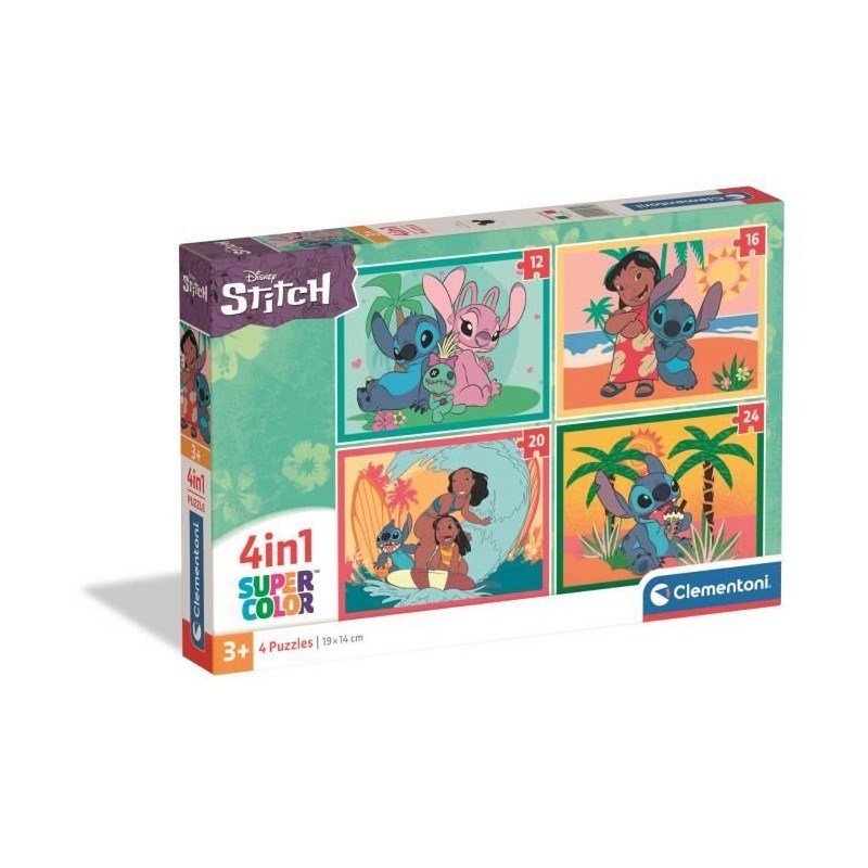 Puzzle 4 en 1 Stitch, Pour enfants a partir de 3 ans, Theme dessins an