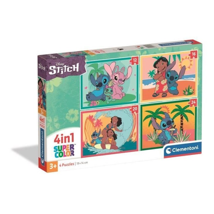 Puzzle 4 en 1 Stitch, Pour enfants a partir de 3 ans, Theme dessins animés, CLEMENTONI