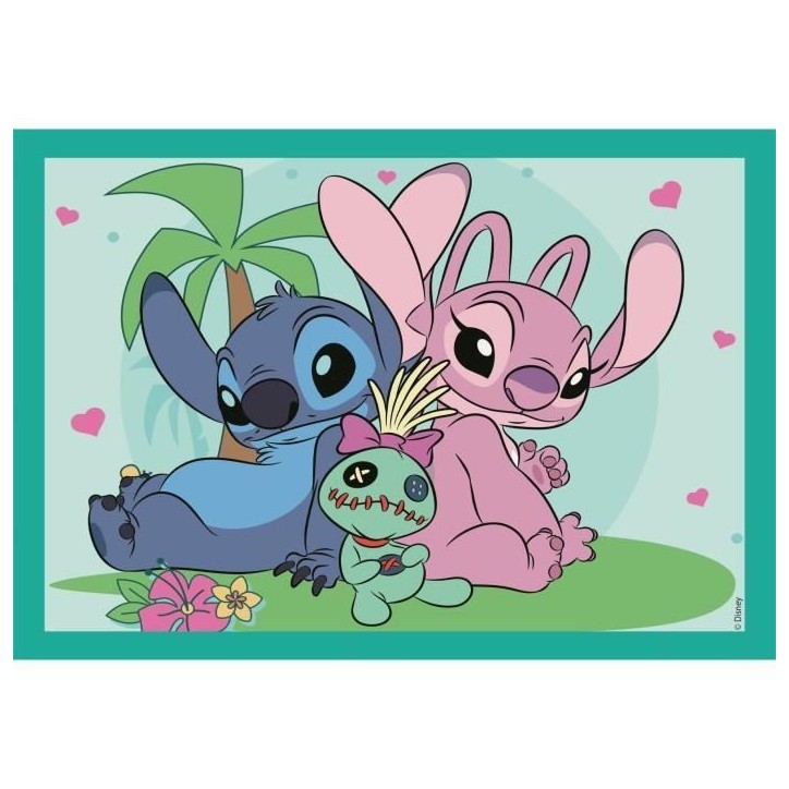 Puzzle 4 en 1 Stitch, Pour enfants a partir de 3 ans, Theme dessins animés, CLEMENTONI