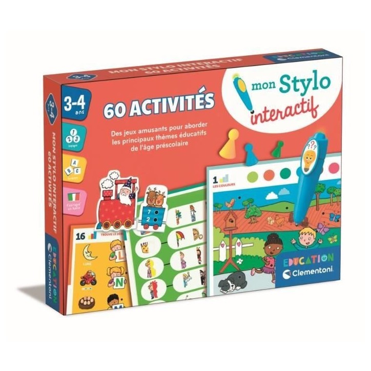 CLEMENTONI - Mon stylo interactif - 60 activités éducatives - Stylos lumineux et sonore - Fabriqué en Italie
