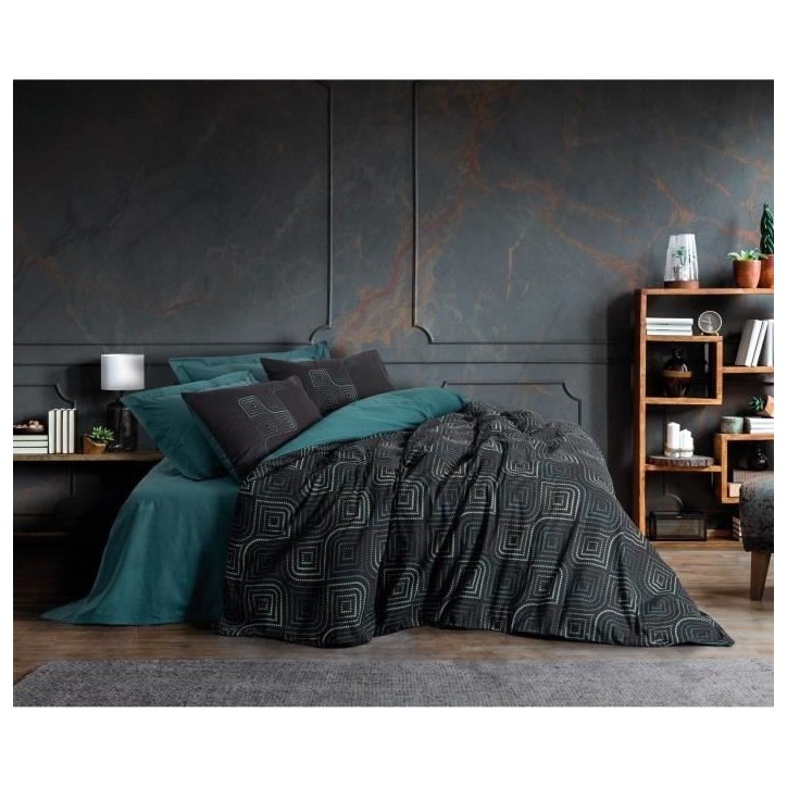Parure de lit - 1 housse de couette 220 x 240 cm + 2 taies d'oreiller 60 x 60 cm - 100% coton renforcé - Bleu Parure de lit - 1 housse de couette 220 x 240 cm + 2 taies d'oreiller 60 x 60 cm - 100% coton renforcé - Bleu