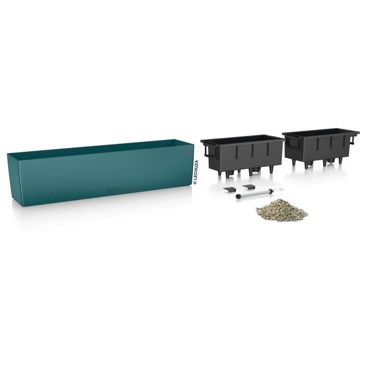 LECHUZA Jardiniere - Balconera Color 80 - 79 x 19 x 19 cm - Kit complet - Bleu pétrole - 12 L