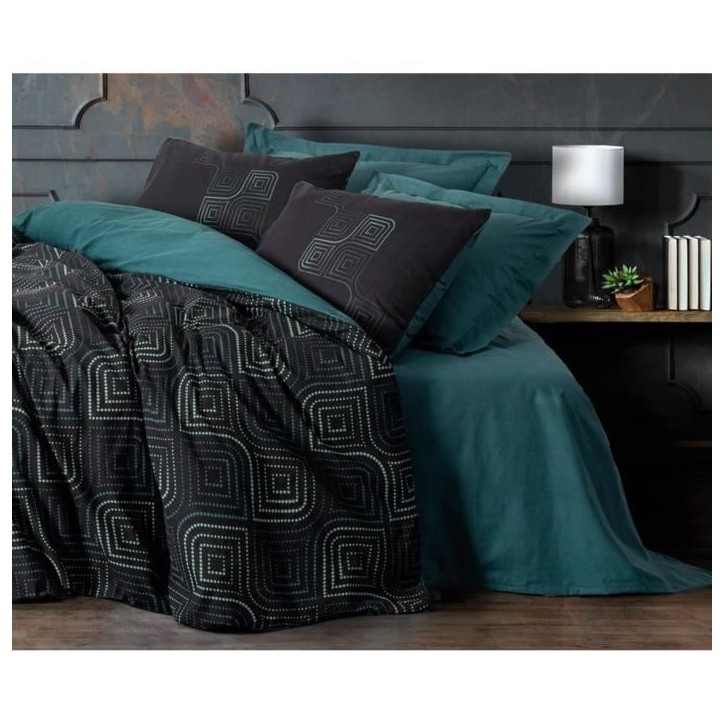 Parure de lit - 1 housse de couette 220 x 240 cm + 2 taies d'oreiller 60 x 60 cm - 100% coton renforcé - Bleu Parure de lit - 1 housse de couette 220 x 240 cm + 2 taies d'oreiller 60 x 60 cm - 100% coton renforcé - Bleu