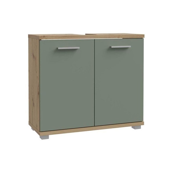 CHAMP - Meuble sous-lavabo - 2 portes - 69,9 x 28,9 x 62 cm - Chene artisan / Vert sauge - FORTE CHAMP - Meuble sous-lavabo - 2 portes - 69,9 x 28,9 x 62 cm - Chene artisan / Vert sauge - FORTE