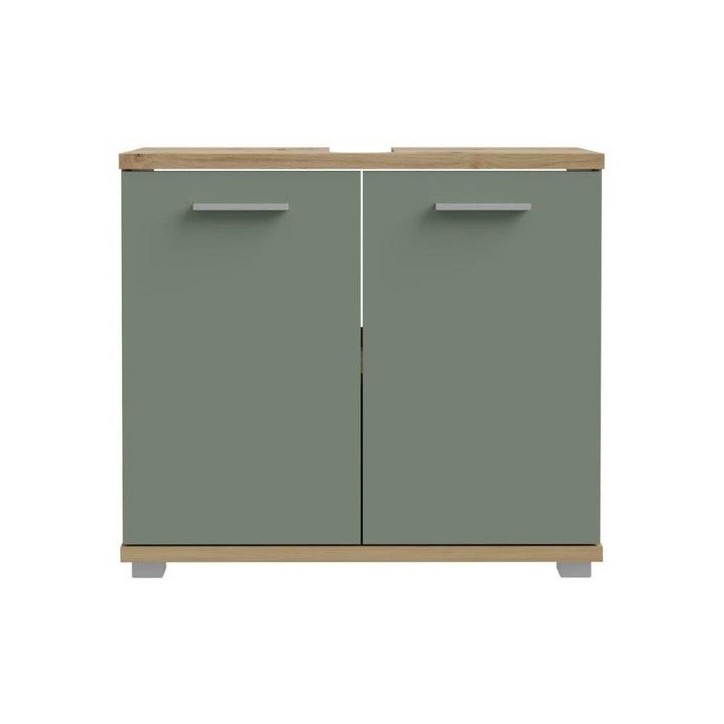 CHAMP - Meuble sous-lavabo - 2 portes - 69,9 x 28,9 x 62 cm - Chene artisan / Vert sauge - FORTE CHAMP - Meuble sous-lavabo - 2 portes - 69,9 x 28,9 x 62 cm - Chene artisan / Vert sauge - FORTE