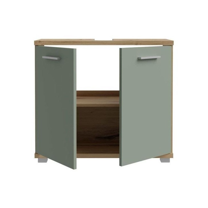 CHAMP - Meuble sous-lavabo - 2 portes - 69,9 x 28,9 x 62 cm - Chene artisan / Vert sauge - FORTE CHAMP - Meuble sous-lavabo - 2 portes - 69,9 x 28,9 x 62 cm - Chene artisan / Vert sauge - FORTE