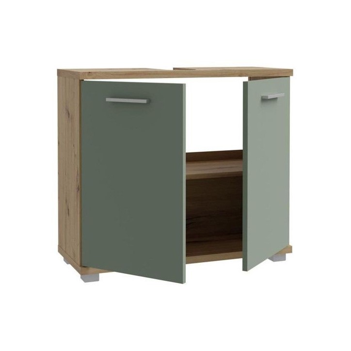 CHAMP - Meuble sous-lavabo - 2 portes - 69,9 x 28,9 x 62 cm - Chene artisan / Vert sauge - FORTE CHAMP - Meuble sous-lavabo - 2 portes - 69,9 x 28,9 x 62 cm - Chene artisan / Vert sauge - FORTE