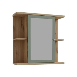 Armoire a suspendre - Chene artisan / Vert sauge - 1 porte avec miroir