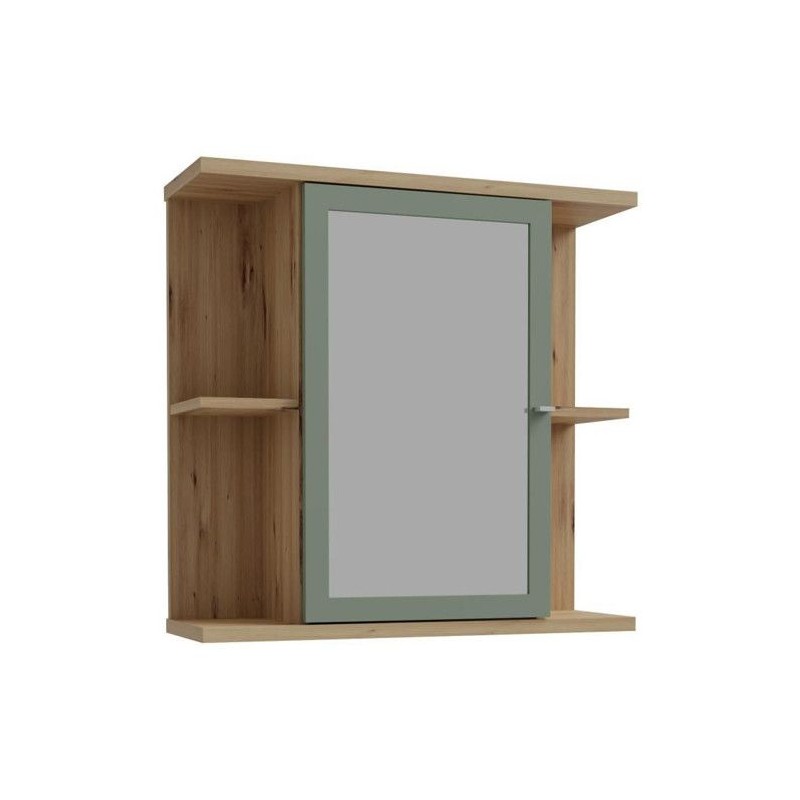 Armoire a suspendre - Chene artisan / Vert sauge - 1 porte avec miroir