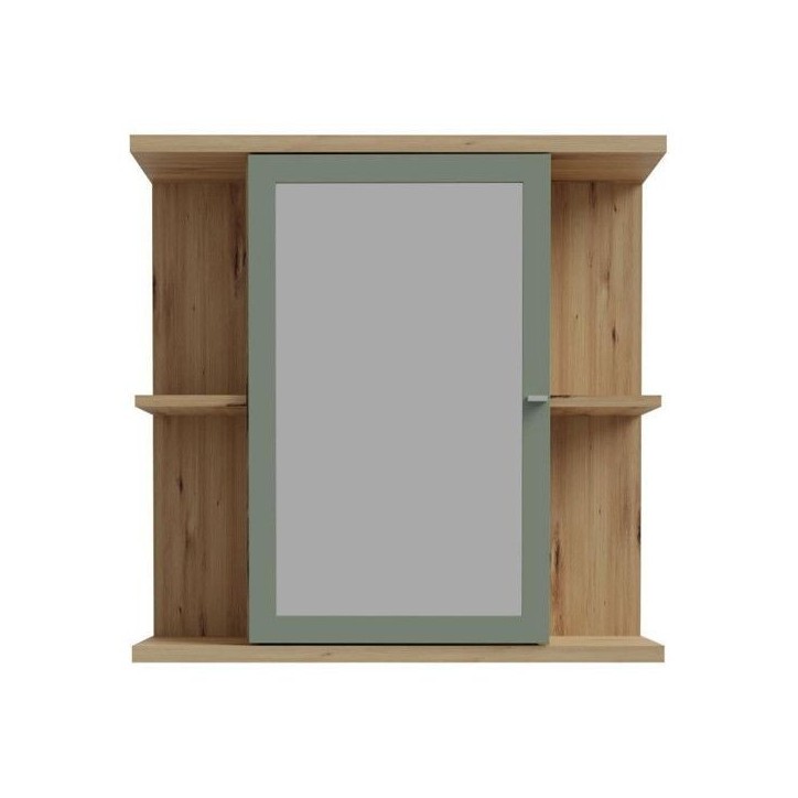 Armoire a suspendre - Chene artisan / Vert sauge - 1 porte avec miroir - Meuble de salle de bain - 69,9 x 23,2 x 68,8 cm