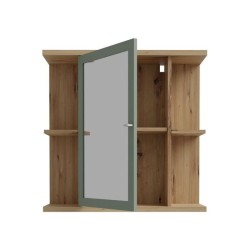 Armoire a suspendre - Chene artisan / Vert sauge - 1 porte avec miroir