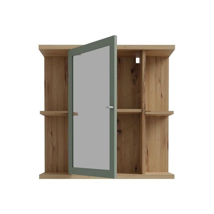 Armoire a suspendre - Chene artisan / Vert sauge - 1 porte avec miroir - Meuble de salle de bain - 69,9 x 23,2 x 68,8 cm