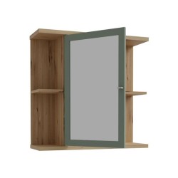 Armoire a suspendre - Chene artisan / Vert sauge - 1 porte avec miroir