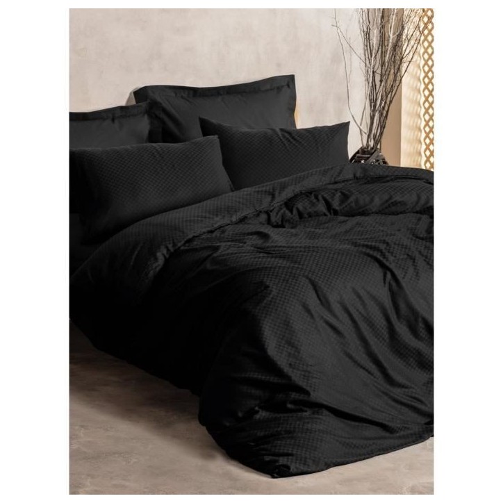 Parure de lit - 1 housse de couette 220 x 240 cm + 2 taies d'oreiller 60 x 60 cm - 100% coton renforcé - Noir Parure de lit - 1 housse de couette 220 x 240 cm + 2 taies d'oreiller 60 x 60 cm - 100% coton renforcé - Noir