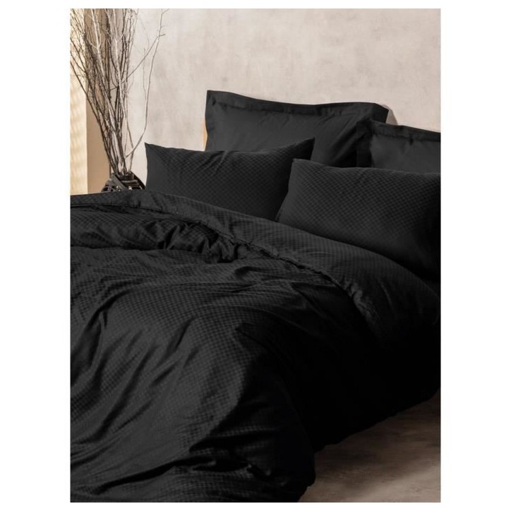 Parure de lit - 1 housse de couette 220 x 240 cm + 2 taies d'oreiller 60 x 60 cm - 100% coton renforcé - Noir Parure de lit - 1 housse de couette 220 x 240 cm + 2 taies d'oreiller 60 x 60 cm - 100% coton renforcé - Noir