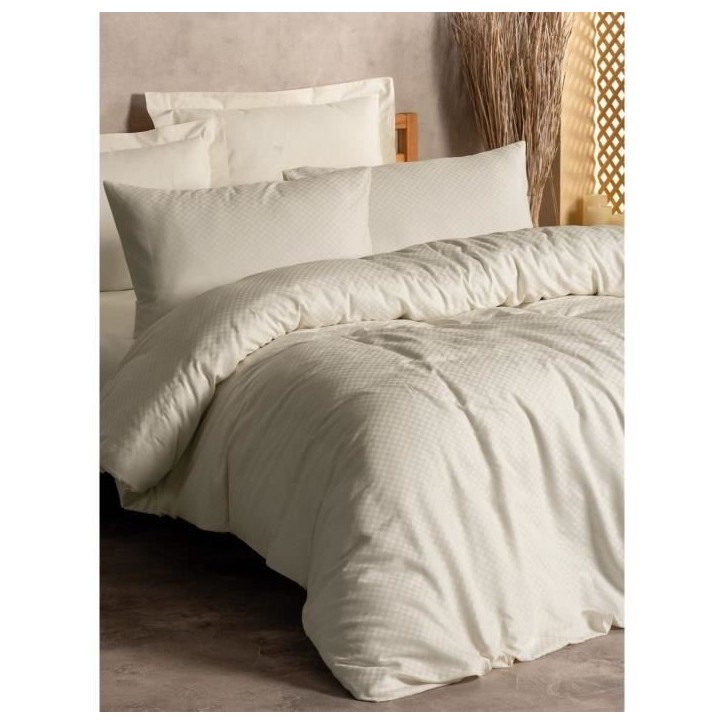 Parure de lit - 1 housse de couette 220 x 240 cm + 2 taies d'oreiller 60 x 60 cm - 100% coton renforcé - Creme Parure de lit - 1 housse de couette 220 x 240 cm + 2 taies d'oreiller 60 x 60 cm - 100% coton renforcé - Creme