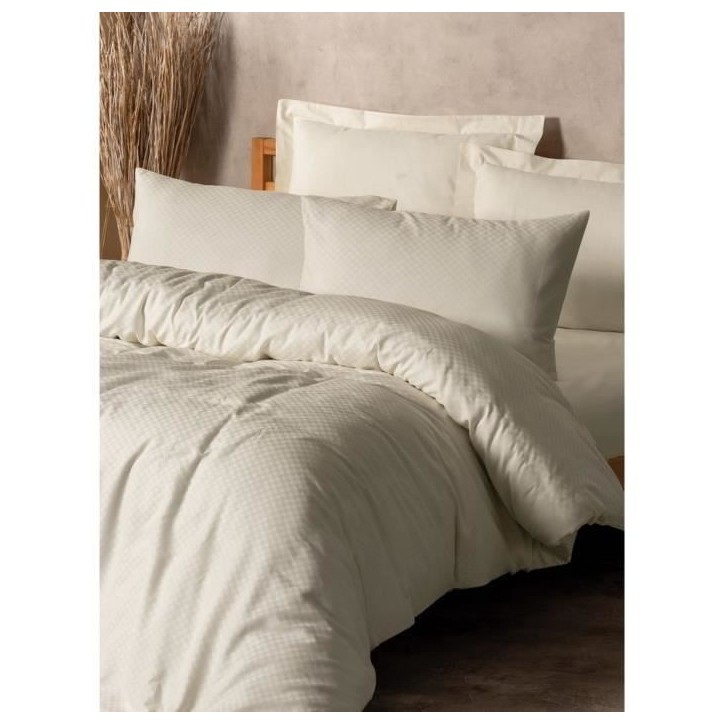 Parure de lit - 1 housse de couette 220 x 240 cm + 2 taies d'oreiller 60 x 60 cm - 100% coton renforcé - Creme Parure de lit - 1 housse de couette 220 x 240 cm + 2 taies d'oreiller 60 x 60 cm - 100% coton renforcé - Creme